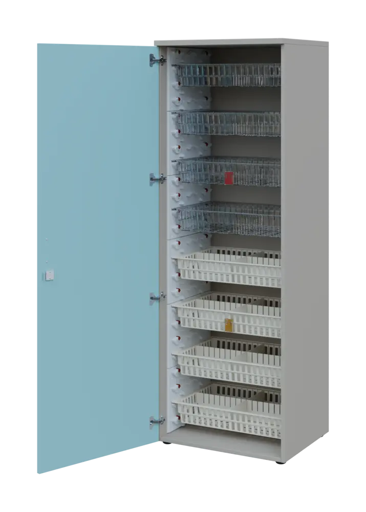 EUROMEDICA D - 66/M skříň léková boxová, 1-dveřová, levá, 1950x660x535, korpus šedý, dvířka obloha